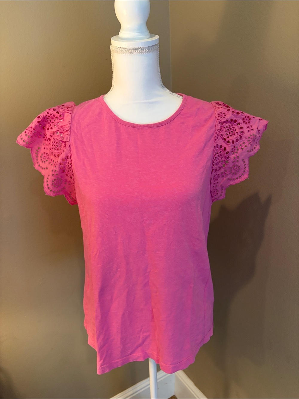 Pink Eyelet Sleeve Women's Top